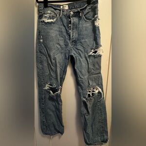 Agolde Women's Distressed Light Blue Straight Leg Jeans